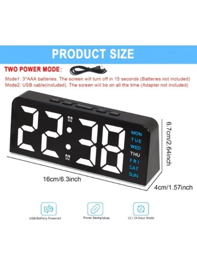 TIMESS ساعة منبه رقمية حديثة بتقنية LED، تعمل بمنفذ USB، سطوع قابل للتعديل، تعرض درجة الحرارة والتاريخ واليوم، بنظامي عرض الوقت 24 ساعة و12 ساعة، ساعة منزلية أنيقة متعددة الوظائف. مناسبة لغرف النوم والمكاتب وغرف المعيشة، ولتزيين المنزل. - Image 2